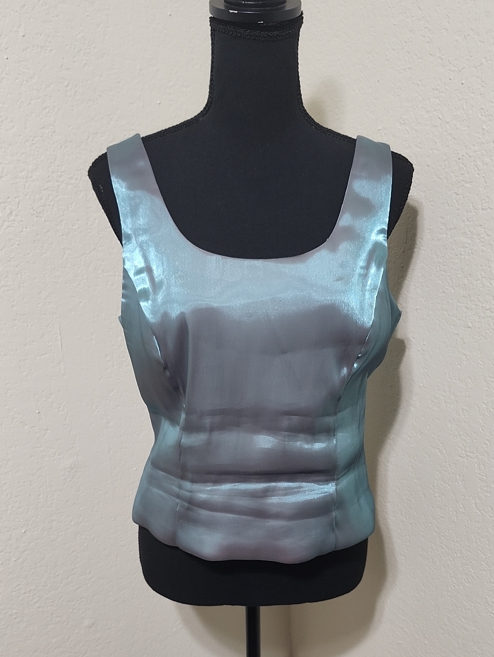 Vintage J.R. Nites by Carol Lin Shimmer Satin Scoop Neck Tank Top Blue Sz 10